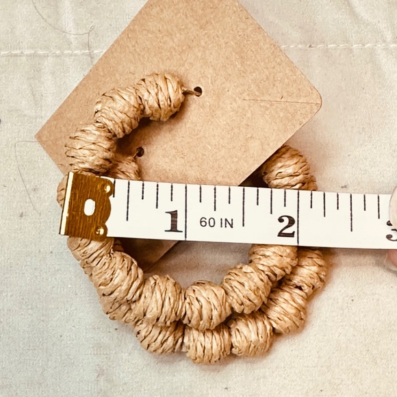 Bohemian Hoop Raffia Ratten Tan Earrings Post - Picture 5 of 8